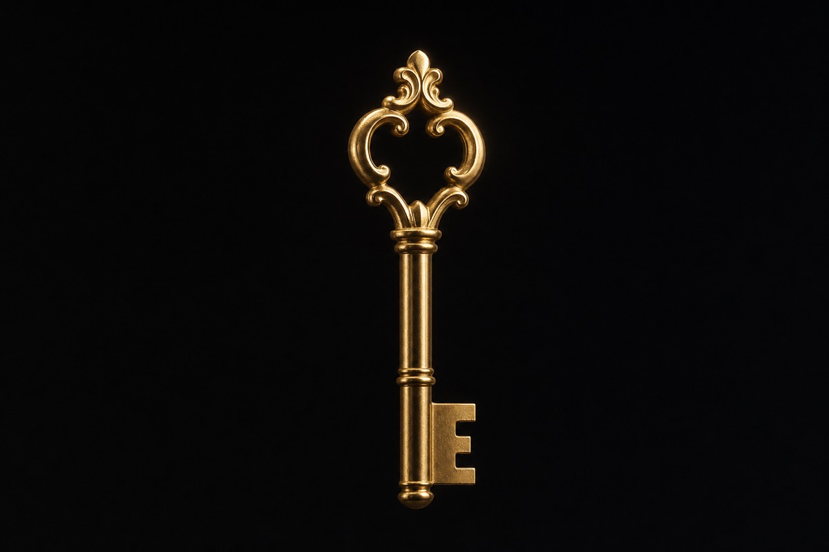 Clé dorée flottant sur fond noir, symbole d'accès simple