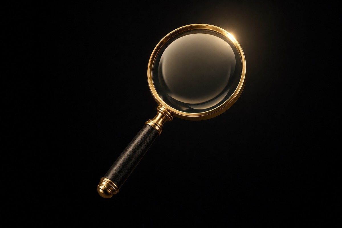 Loupe cerclée d'or, symbole d'examen et de sélection