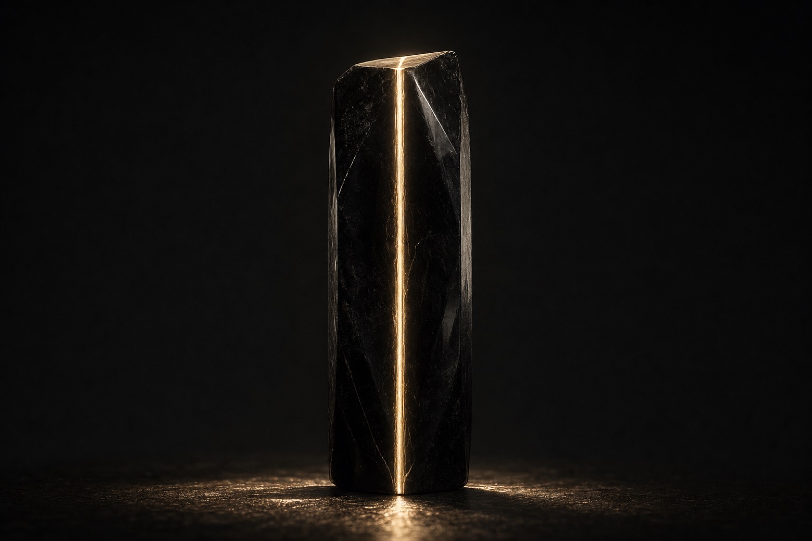 Monolithe d'obsidienne à la couture dorée — Ordalie, IA souveraine