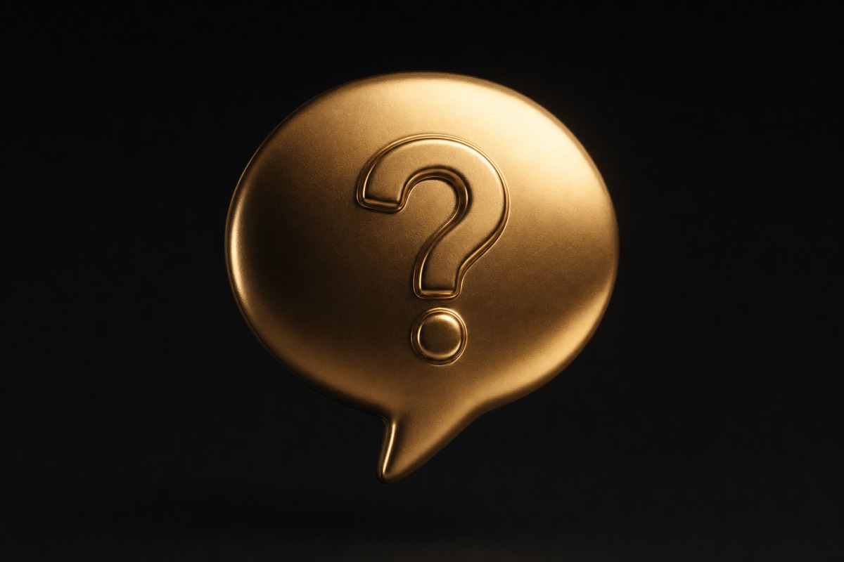 Bulle de parole dorée — le particulier qui pose une question