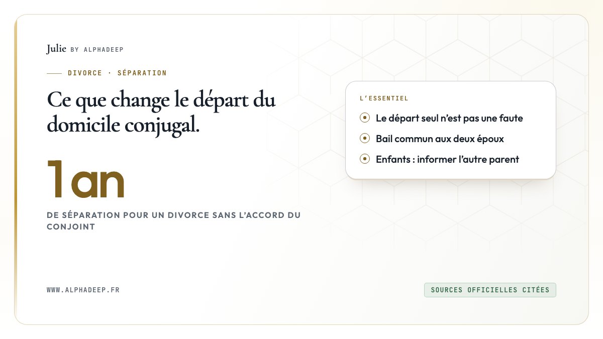 Fiche de synthèse : le départ n’est pas une faute à lui seul, un an de séparation, bail commun aux deux époux.