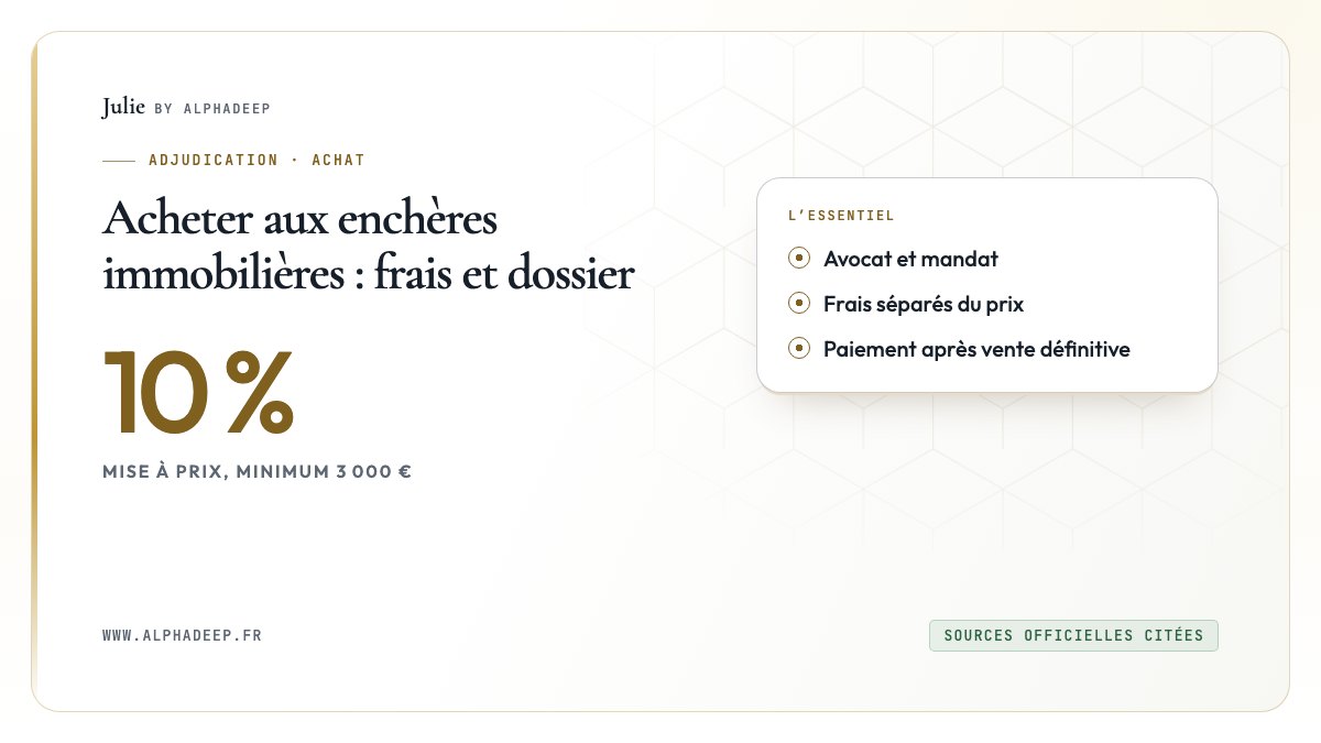 Acheter aux enchères immobilières : frais et dossier: Avocat et mandat, Frais séparés du prix, Paiement après vente définitive