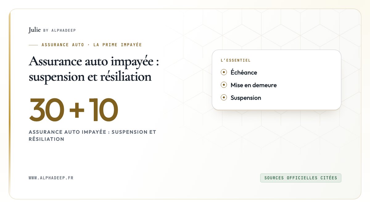 Assurance auto impayée : suspension et résiliation: Échéance, Mise en demeure, Suspension
