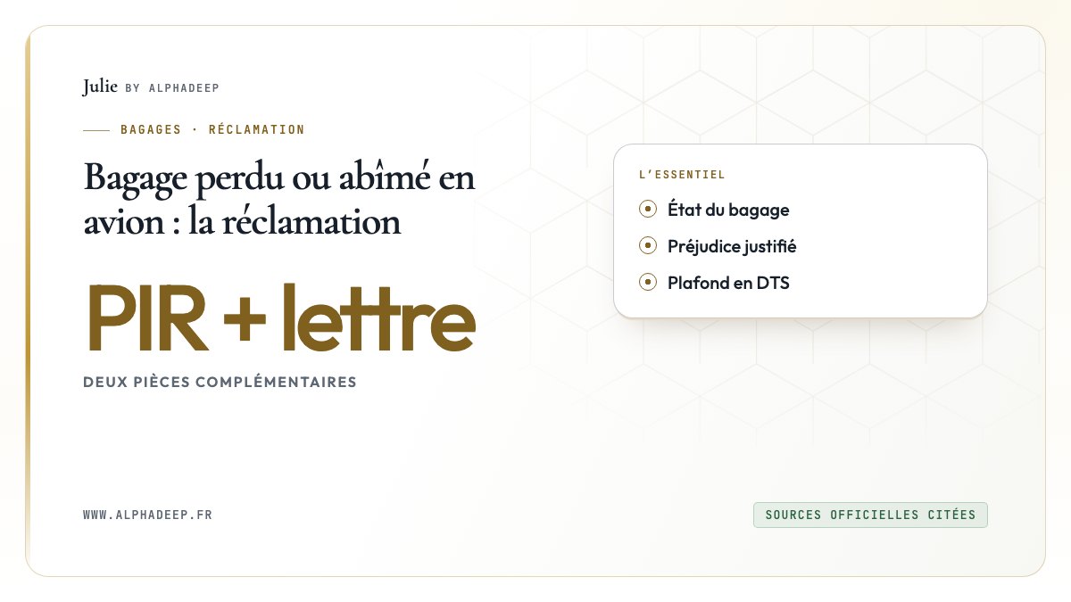 Bagage perdu ou abîmé en avion : la réclamation: État du bagage, Préjudice justifié, Plafond en DTS