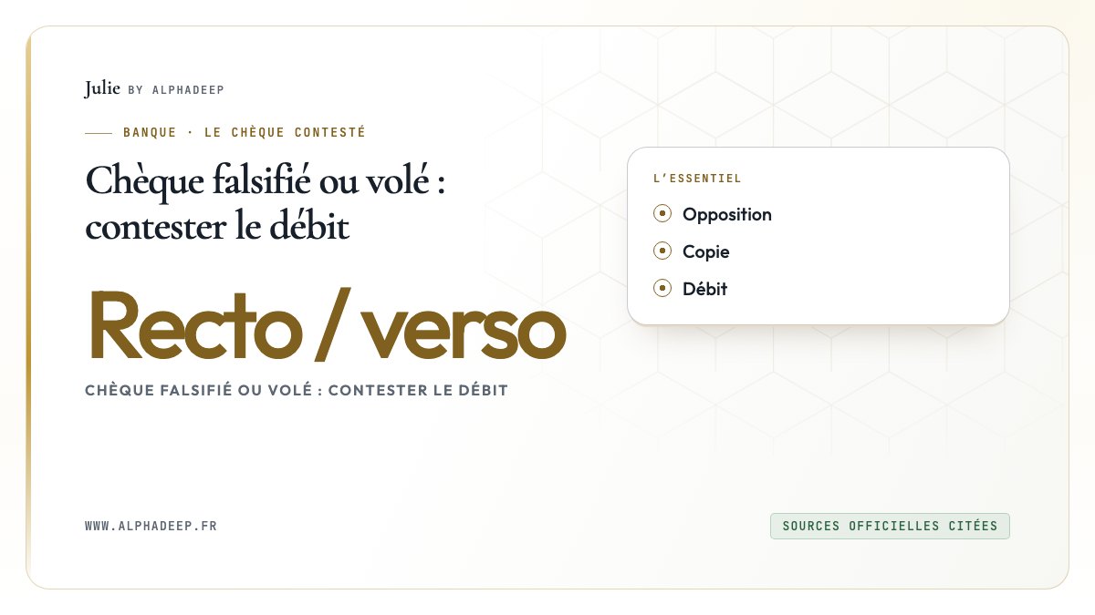 Chèque falsifié ou volé : contester le débit: Opposition, Copie, Débit