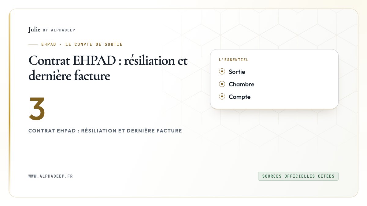 Contrat EHPAD : résiliation et dernière facture: Sortie, Chambre, Compte
