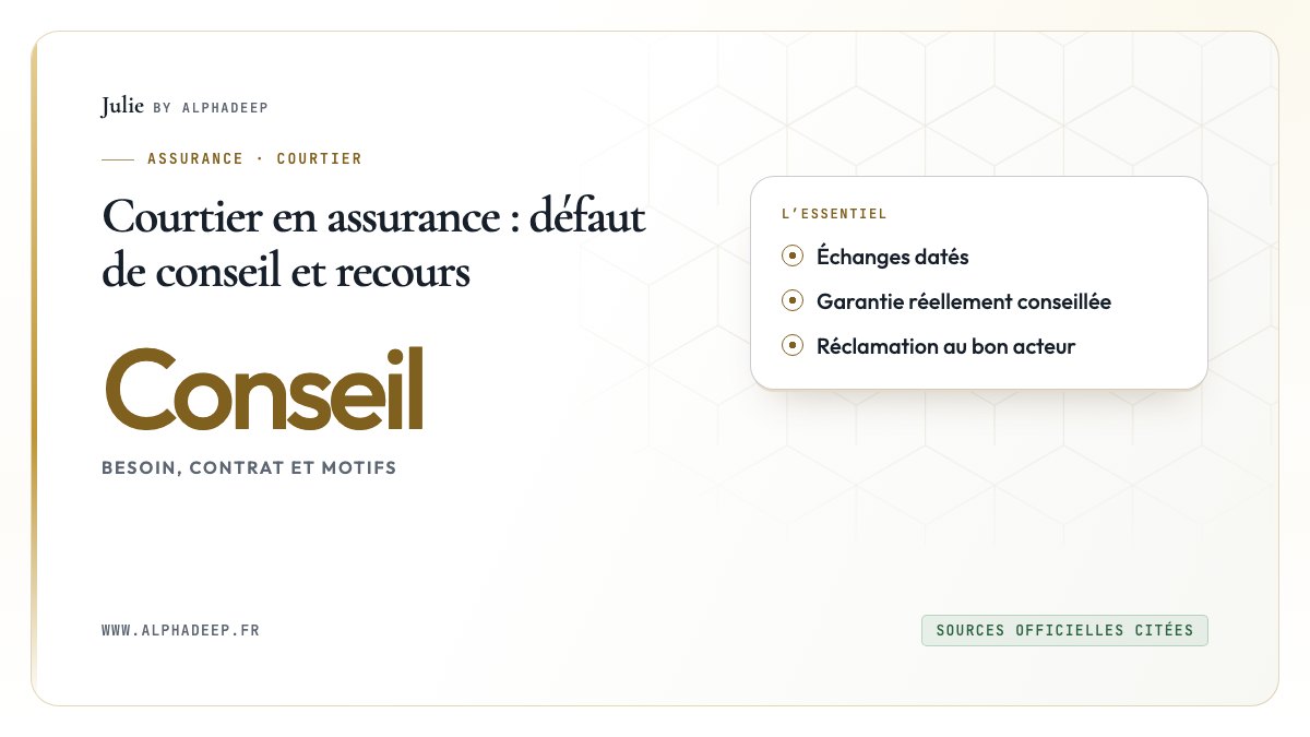 Courtier en assurance : défaut de conseil et recours: Échanges datés, Garantie réellement conseillée, Réclamation au bon acteur