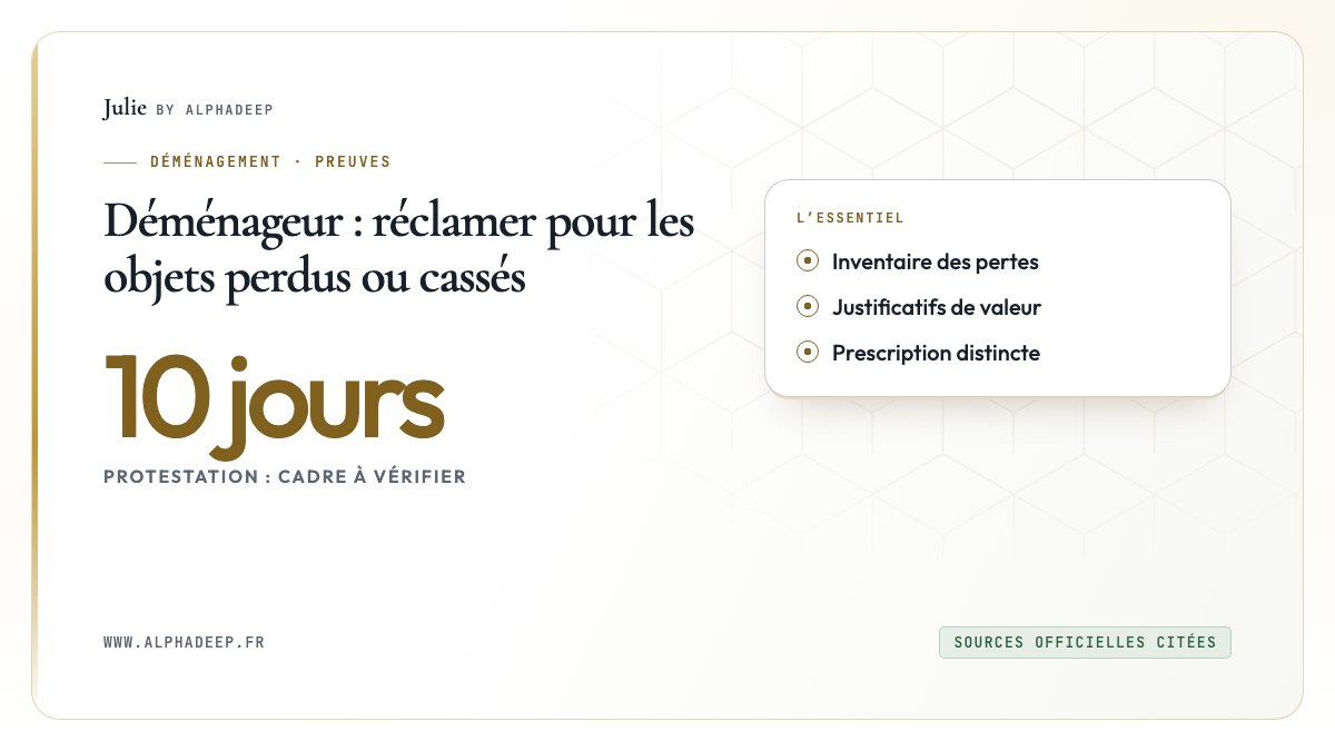 Déménageur : réclamer pour les objets perdus ou cassés: Inventaire des pertes, Justificatifs de valeur, Prescription distincte