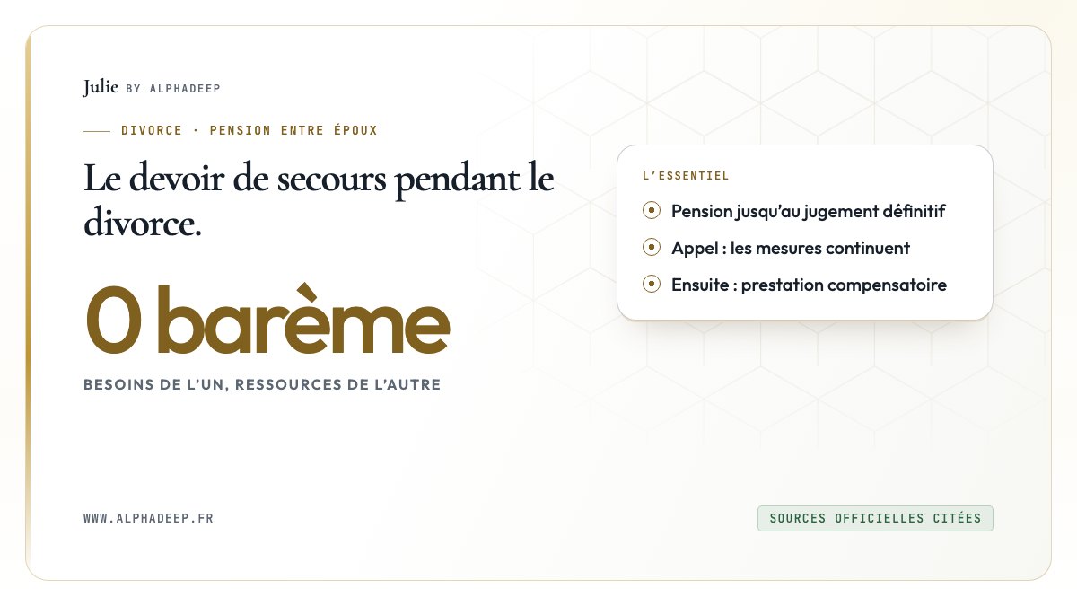 Fiche de synthèse : pas de barème, pension jusqu’au jugement définitif, puis prestation compensatoire.