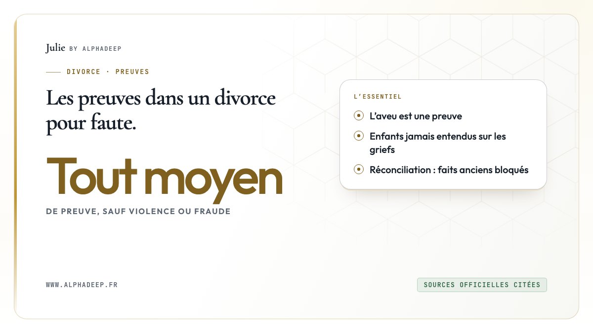 Fiche de synthèse : preuve par tout moyen, preuves obtenues par violence ou fraude écartées, enfants jamais entendus.