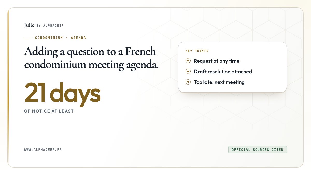 Summary card: request at any time, notice 21 days before, draft resolution attached, otherwise the next meeting.