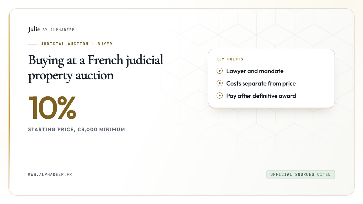 Buying at a French judicial property auction: Lawyer and mandate, Costs separate from price, Pay after definitive award