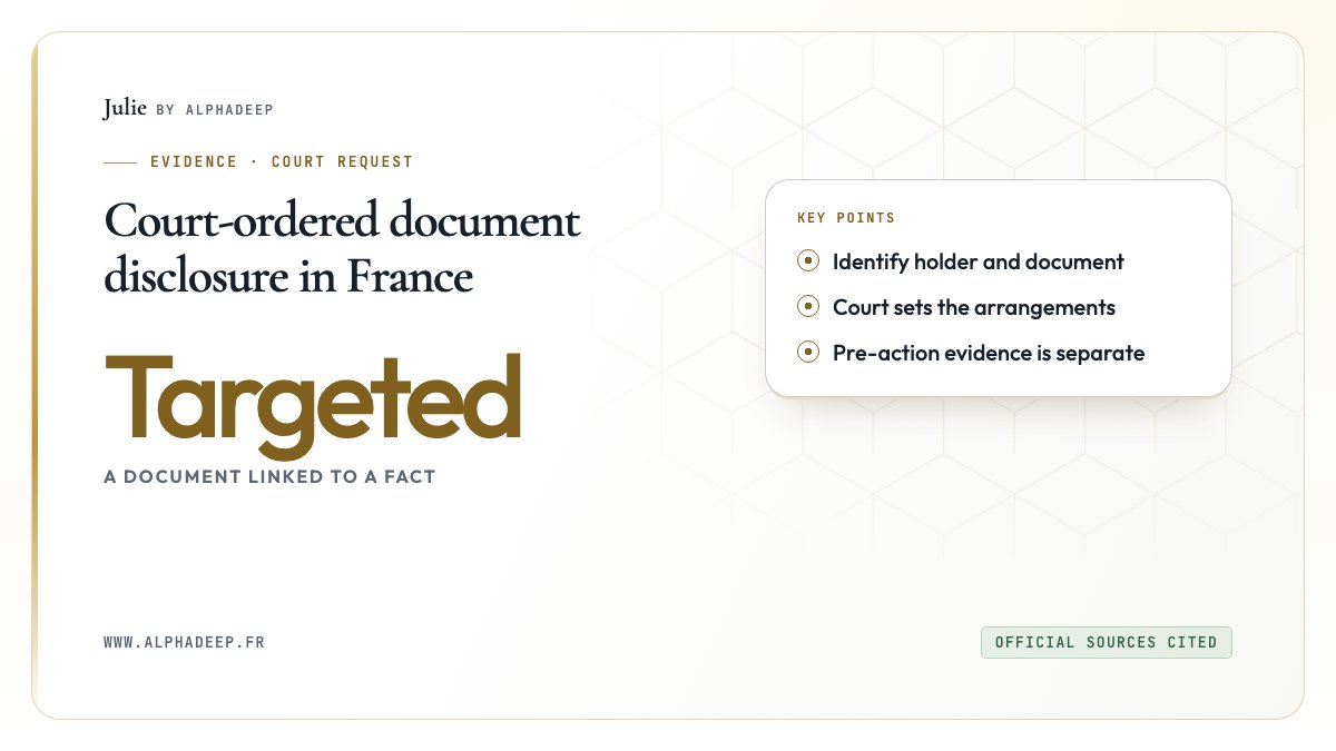 Request worksheet: identified document, holder and relevance to the case.