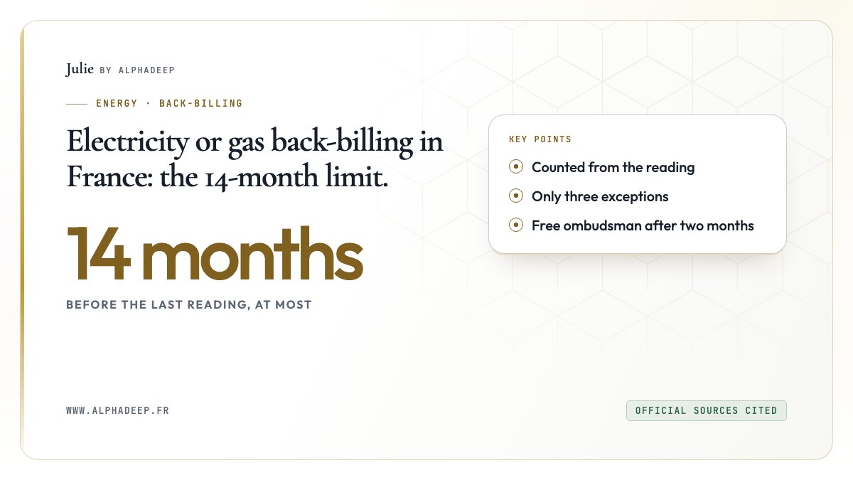 Diagram: 14 months counted back from the last reading, three exceptions, a complaint then the ombudsman.