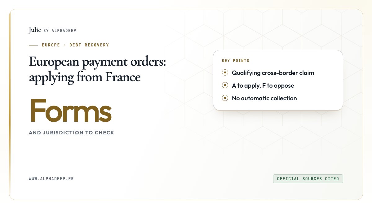European payment order: scope, jurisdiction and forms A, F and G.