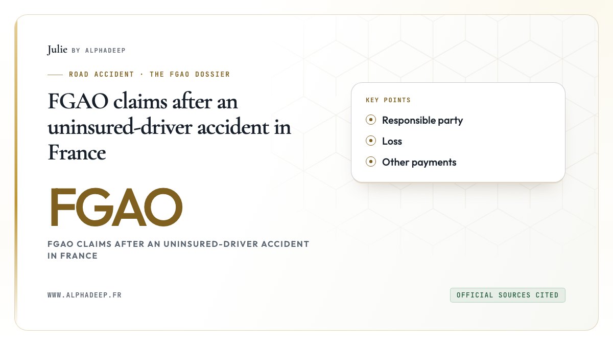 FGAO claims after an uninsured-driver accident in France: Responsible party, Loss, Other payments