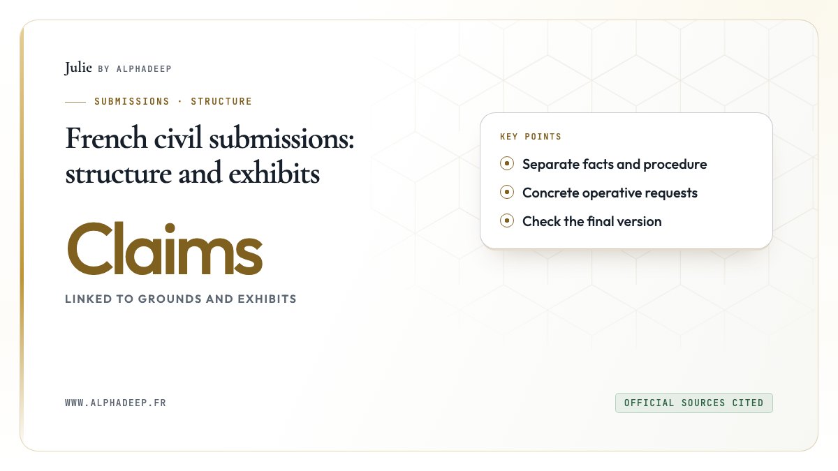 Civil submissions linking facts, discussion, operative requests and exhibits.
