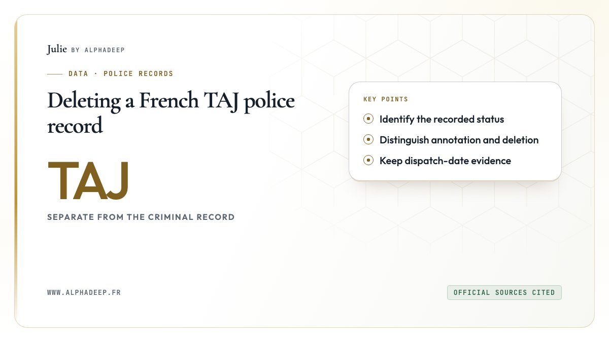 TAJ route: recorded status, criminal decision, request and challenge.