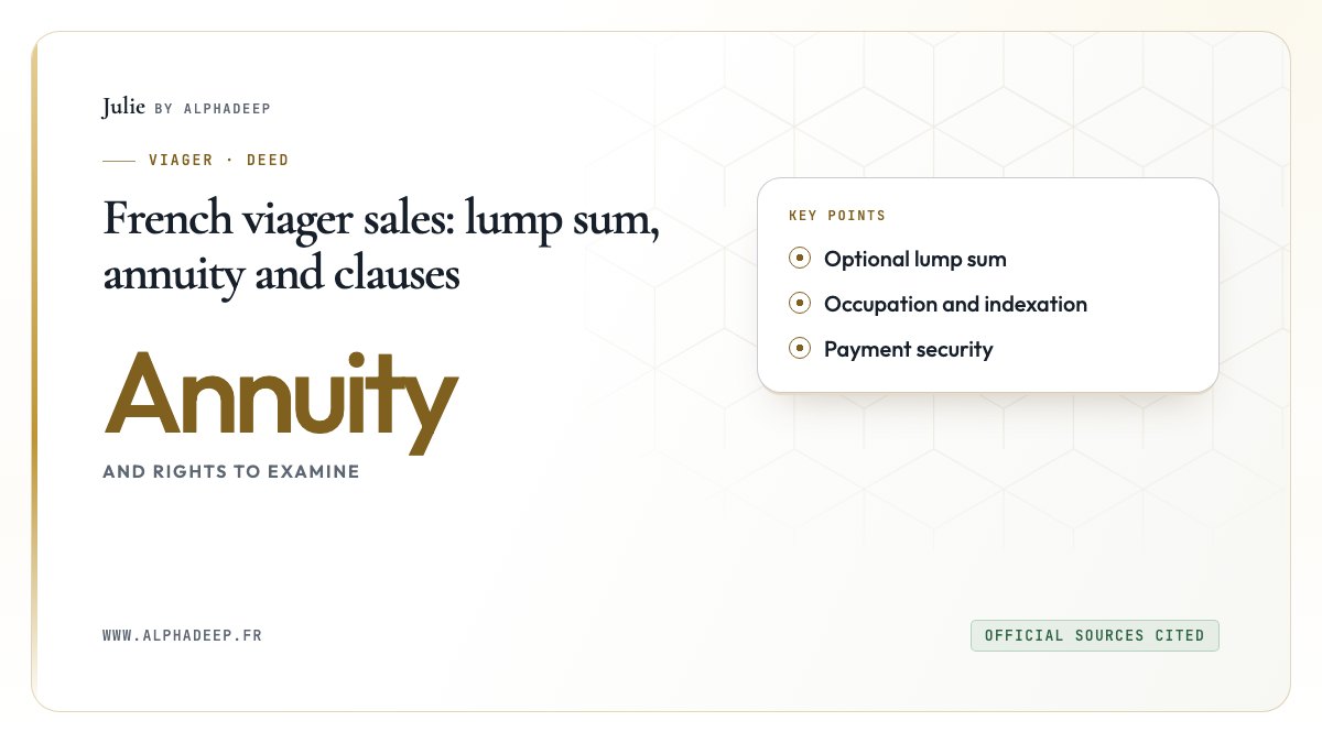 French viager sales: lump sum, annuity and clauses: Optional lump sum, Occupation and indexation, Payment security