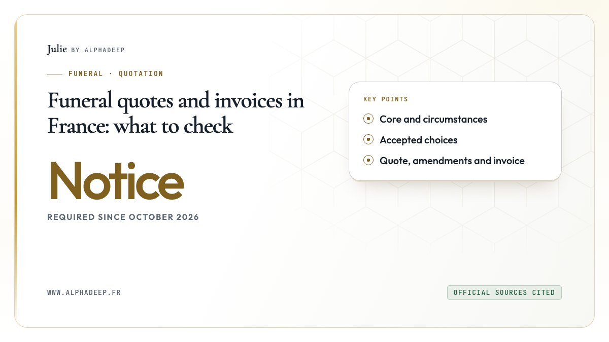 Funeral quotes and invoices in France: what to check: Core and circumstances, Accepted choices, Quote, amendments and invoice