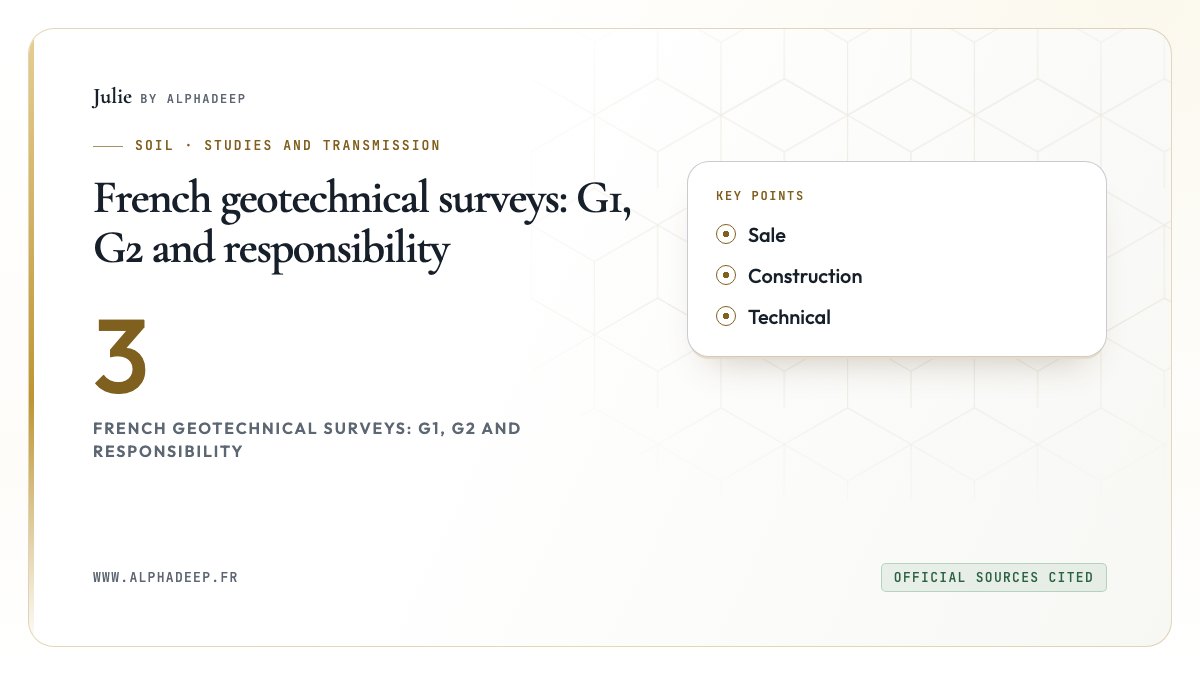 French geotechnical surveys: G1, G2 and responsibility: Sale, Construction, Technical