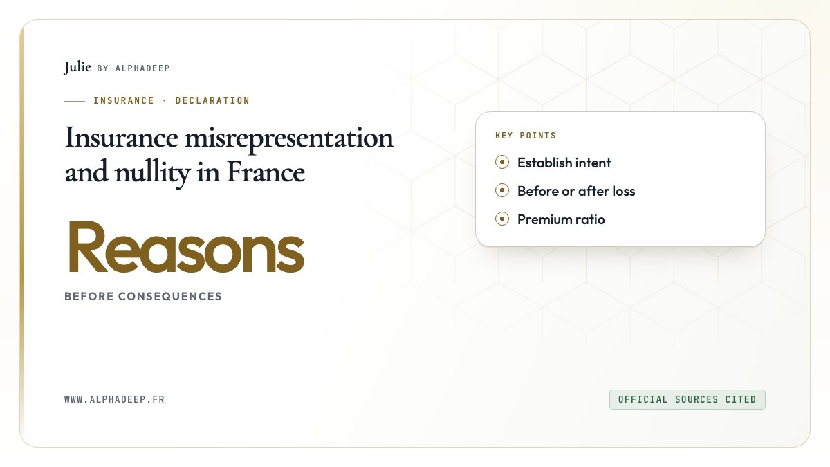 Insurance misrepresentation and nullity in France: Establish intent, Before or after loss, Premium ratio