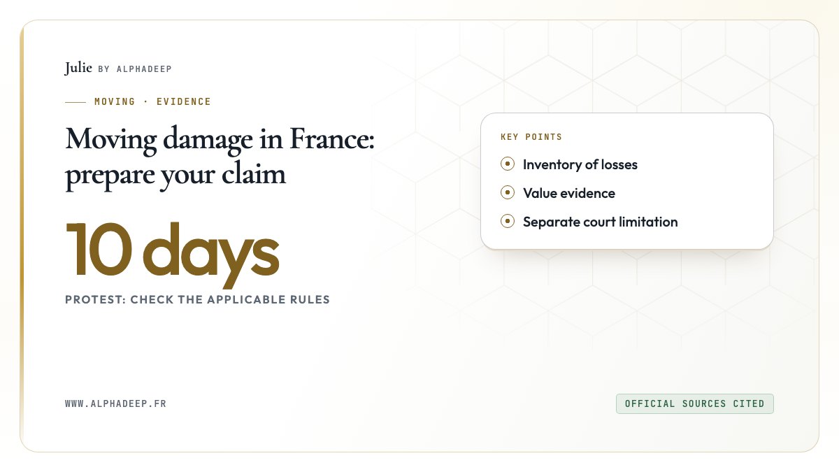 Moving damage in France: prepare your claim: Inventory of losses, Value evidence, Separate court limitation