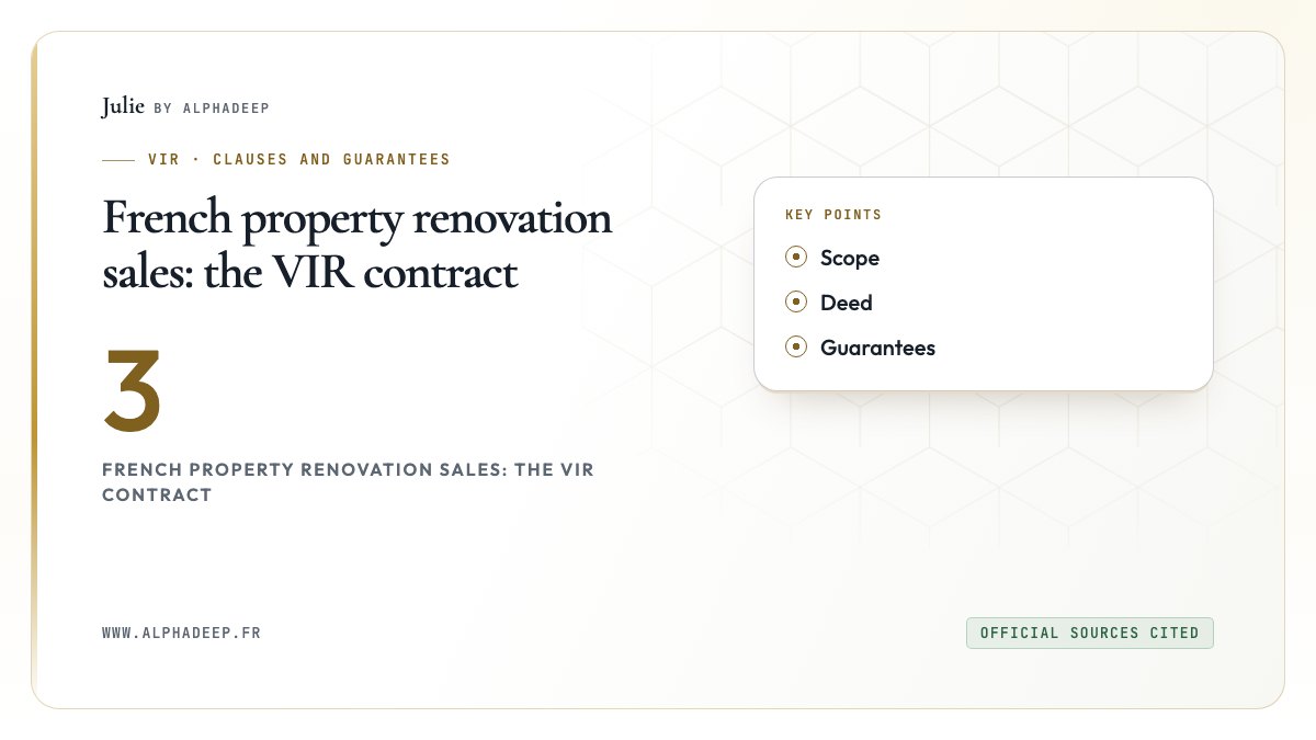 French property renovation sales: the VIR contract: Scope, Deed, Guarantees