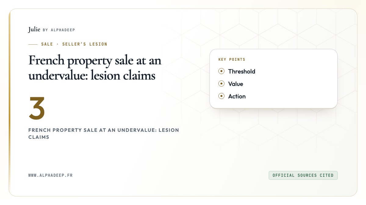 French property sale at an undervalue: lesion claims: Threshold, Value, Action