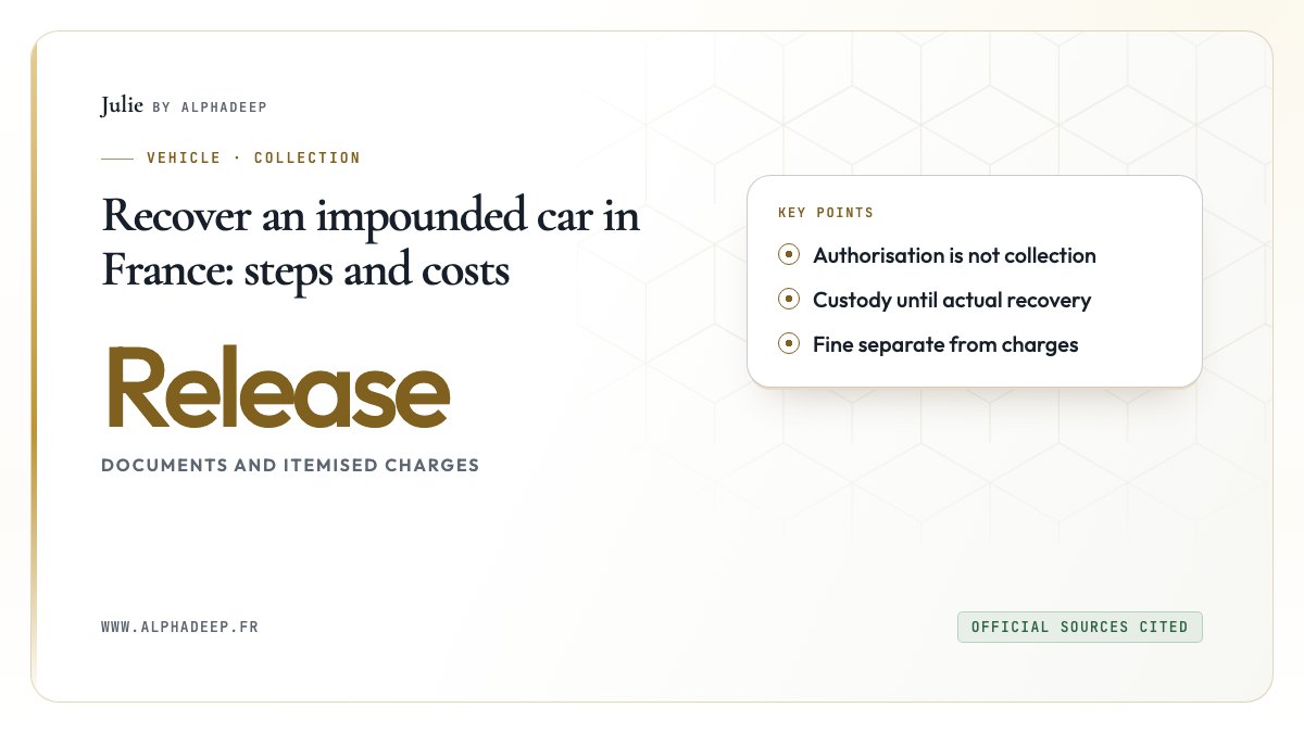 Impound release: authorisation, collection documents and itemised invoice.