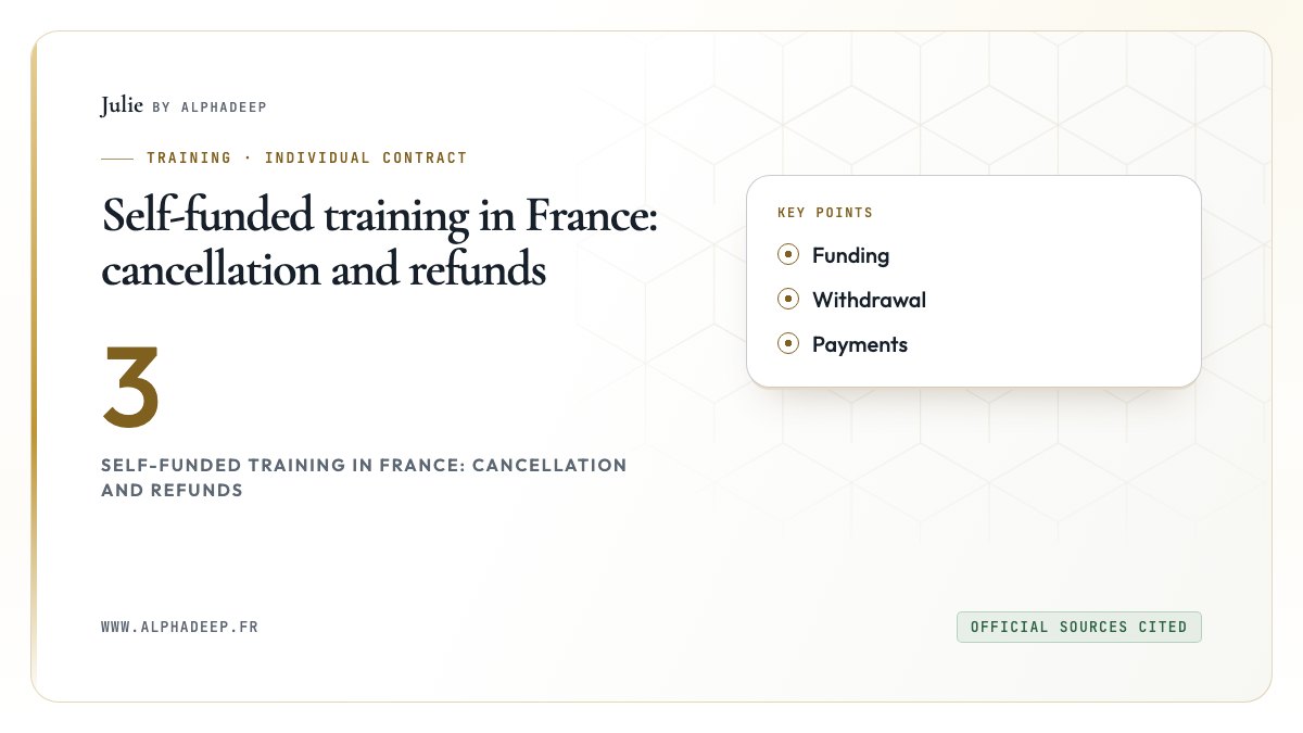 Self-funded training in France: cancellation and refunds: Funding, Withdrawal, Payments