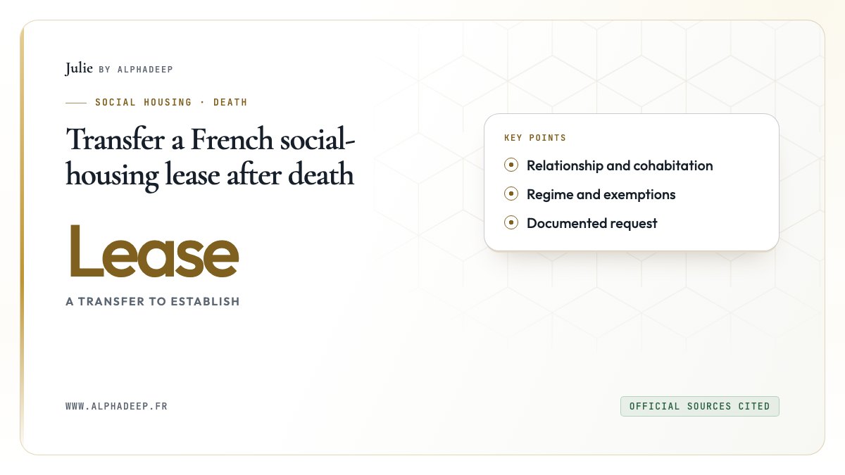 Transfer a French social-housing lease after death: Relationship and cohabitation, Regime and exemptions, Documented request