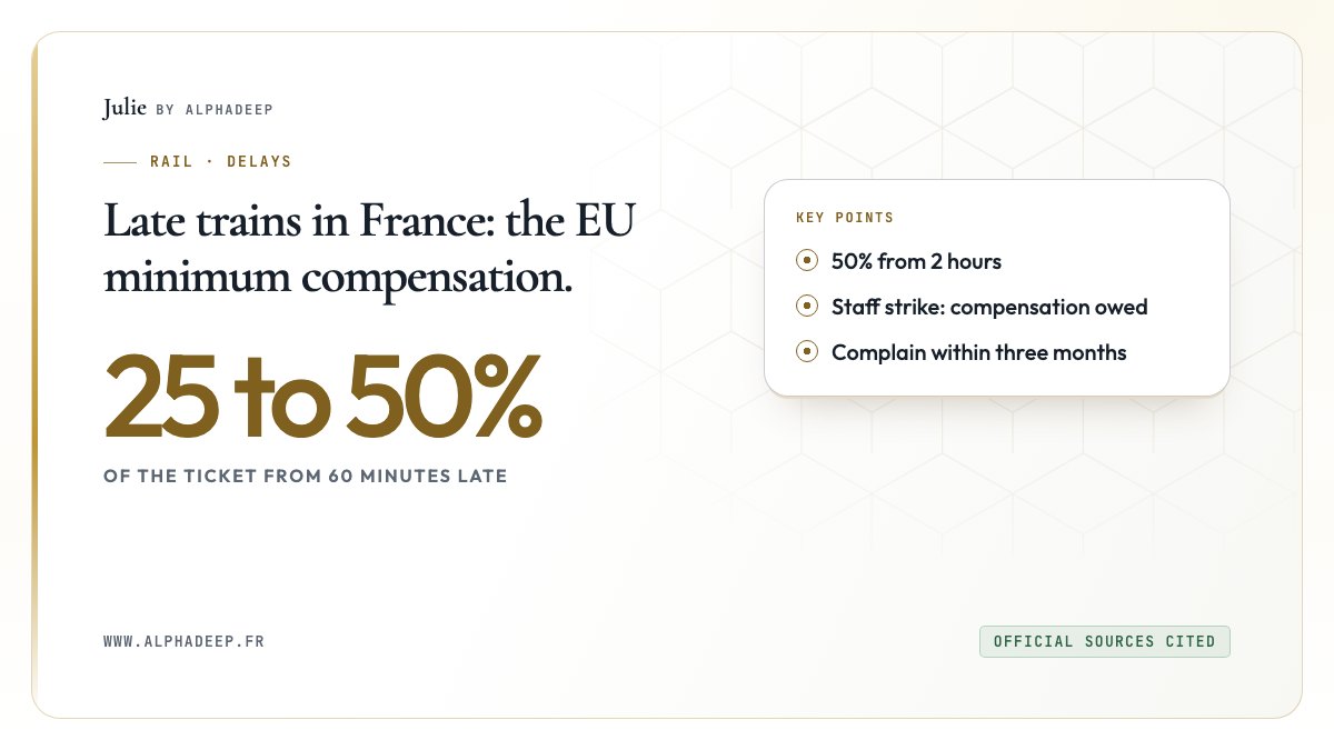Scale: 25% of the ticket for 60 to 119 minutes late, 50% from 120 minutes, TER alone excluded.