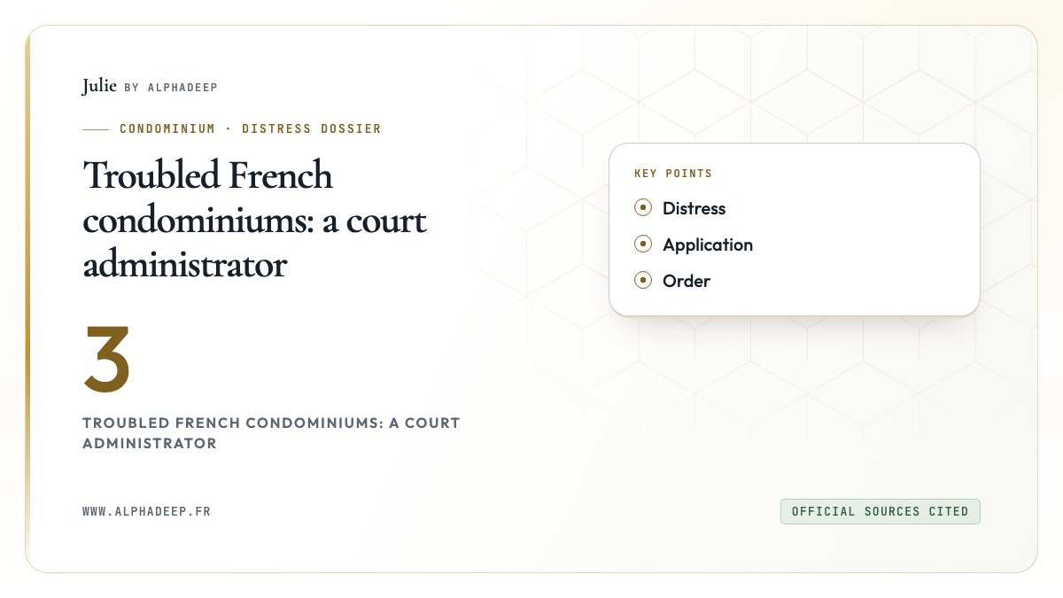 Troubled French condominiums: a court administrator: Distress, Application, Order