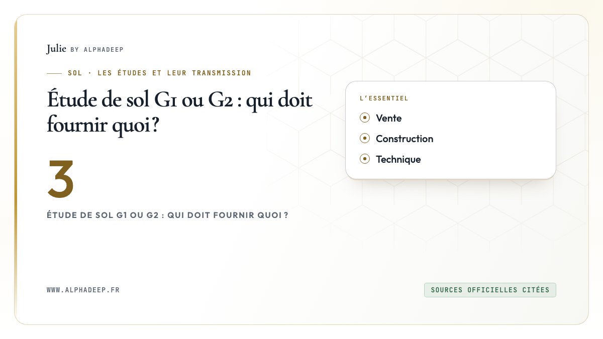 Étude de sol G1 ou G2 : qui doit fournir quoi ?: Vente, Construction, Technique
