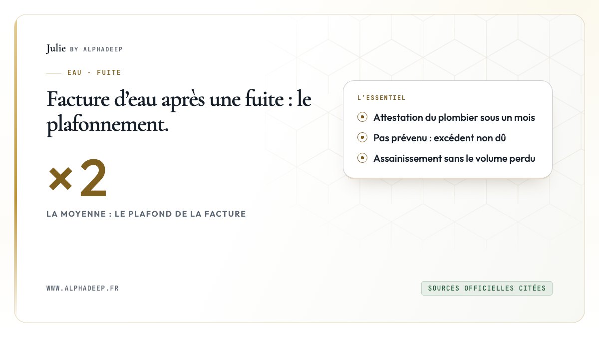 Fiche de synthèse : plafonnement au double de la moyenne, attestation de plombier sous un mois, assainissement sans la fuite.
