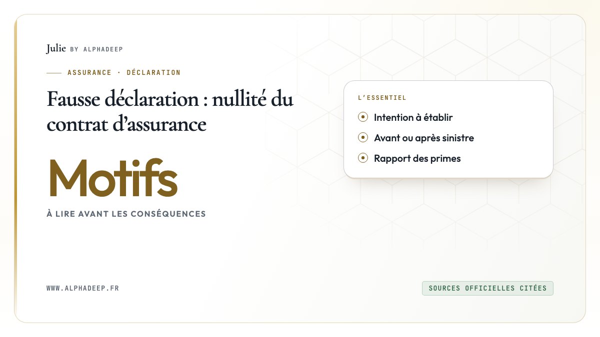 Fausse déclaration : nullité du contrat d’assurance: Intention à établir, Avant ou après sinistre, Rapport des primes