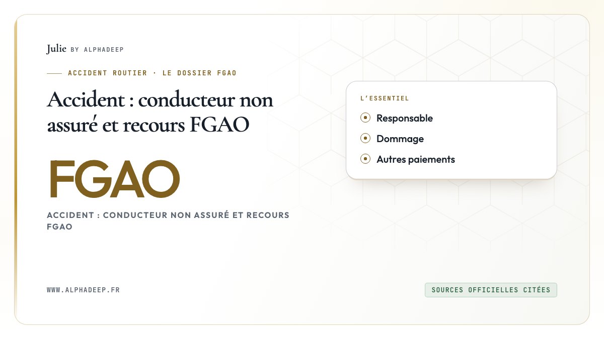 Accident : conducteur non assuré et recours FGAO: Responsable, Dommage, Autres paiements
