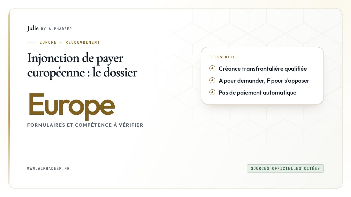 Injonction européenne : champ, compétence et formulaires A, F et G.