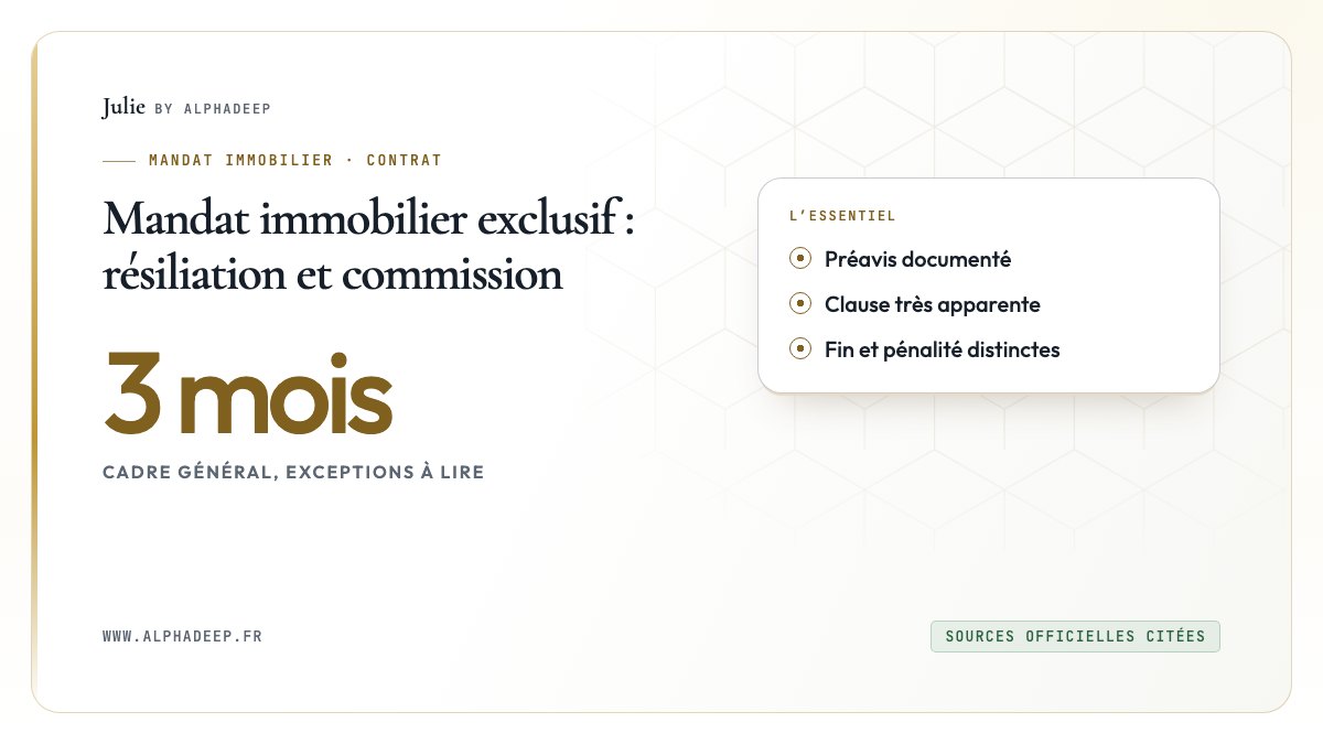 Mandat immobilier exclusif : résiliation et commission: Préavis documenté, Clause très apparente, Fin et pénalité distinctes