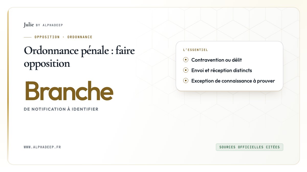 Ordonnance pénale : matière, notification et portée de l’opposition.