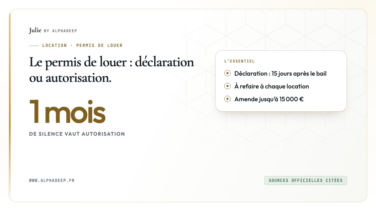 Fiche de synthèse : déclaration sous quinze jours ou autorisation préalable, silence d’un mois, amende jusqu’à 15 000 €.