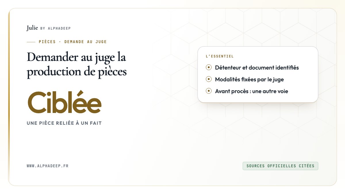 Fiche de demande : document identifié, détenteur et utilité dans le procès.