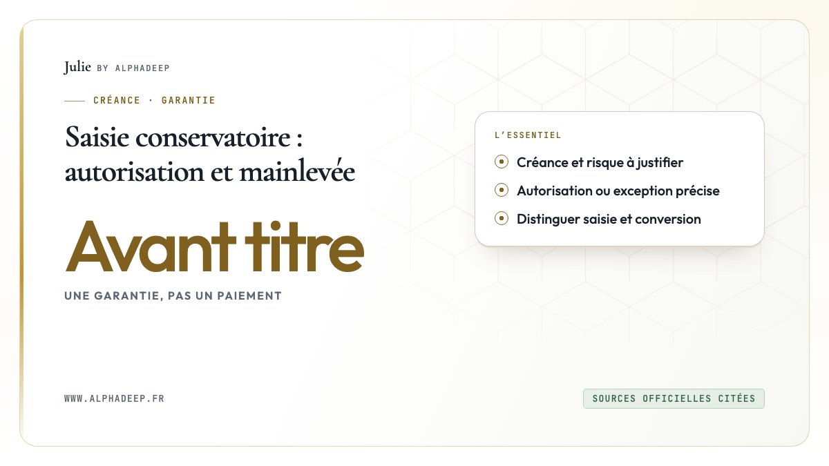 Saisie conservatoire : créance, menace de recouvrement et chronologie des actes.