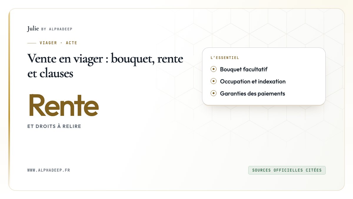 Vente en viager : bouquet, rente et clauses: Bouquet facultatif, Occupation et indexation, Garanties des paiements